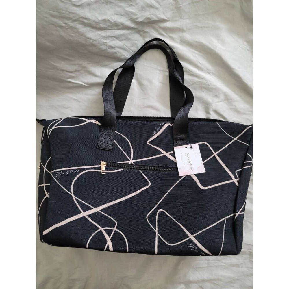 New Mali & Lili Weekender Bag Black & Tan, Gold Accent, Carry On, Tote, Duffel